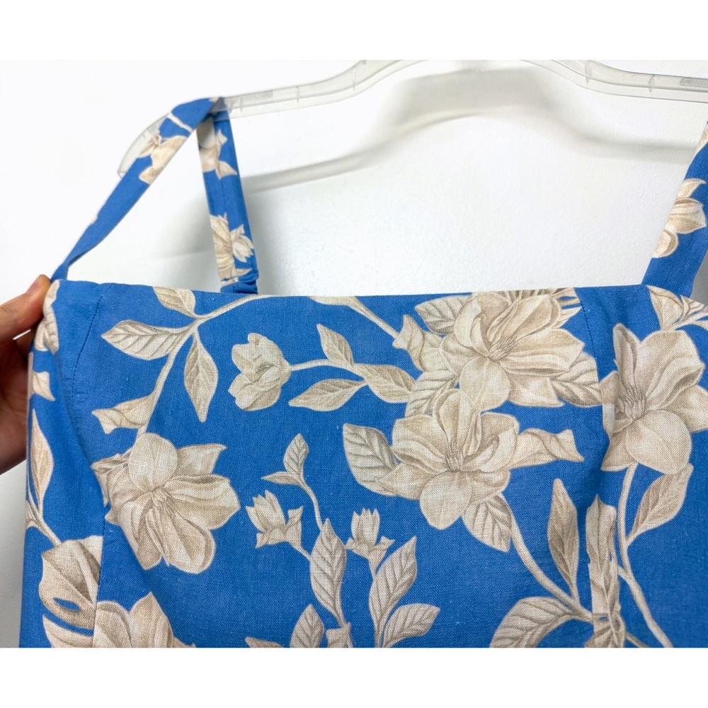 Agua by Agua Bendita Lima Madera Maxi Dress Linen Blue Ivory Floral Print L - Picture 5 of 16